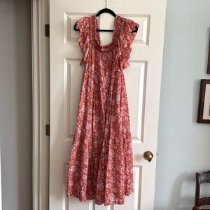 Free People flutter sleeve cotton floral rust maxi dress size medium